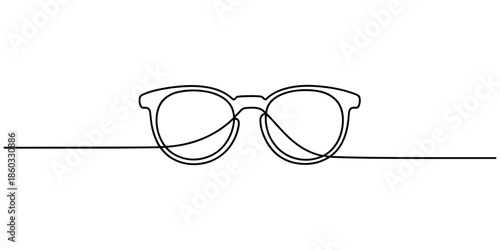 Glasses symbol, continuous line drawing vector. One continuous line eyeglasses icon vector, Continuous one line drawing of eyeglasses or sunglasses. Eyeglasses and sunglasses symbol in simple linear