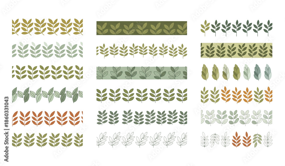 Obraz premium Minimal botanical leaves pattern brush vector set isolated on white background