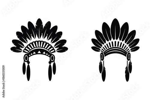 headdress feather war bonnet vector icon tribal silhouette