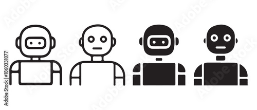 Robots vs Humans Icons. Technology Evolution, Artificial Intelligence Concept