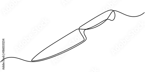 Knife hand drawn icon illustration, Knife black continuous one line drawing, Chef’s Knife continuous one line drawing minimalism design, Black knife in one line art style, Utensil, sharp, kitchen.