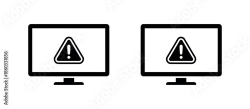 Warning Icon on Computer Monitor Vector – Malware and Virus Alert Symbol