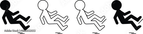 Vector Icon Set Featuring Human Figures Slipping on Wet Surfaces in Solid and Outline Styles for Workplace Safety