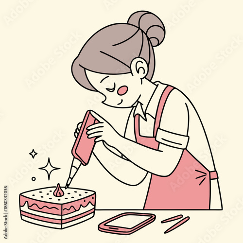 Woman decorating a cake with piping bag