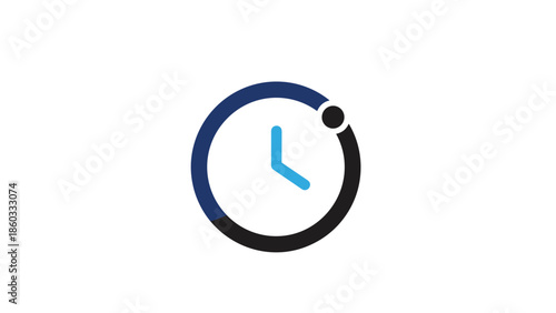 Clock Icon with Blue Hands and Dark Blue and Black Circle.