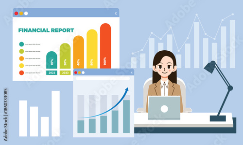 Corporate Financial Report with Laptop and Growth Graphs