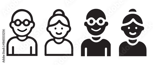 Diverse Family Icons. Man, Woman, Senior Couple, Diverse People Faces.
