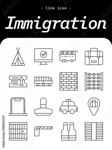 Immigration thin line icon set. Visa, passport, migration process outline icons.