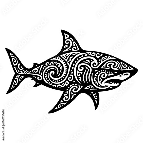 Silueta de tiburón con decoración de tatuajes tribales maoríes 