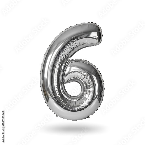 Silver number 6 balloon isolated on white background