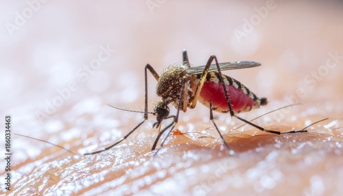 Wallpaper Mural Close up macro photography of a mosquito biting human skin, highlighting its proboscis and the red blood inside Torontodigital.ca