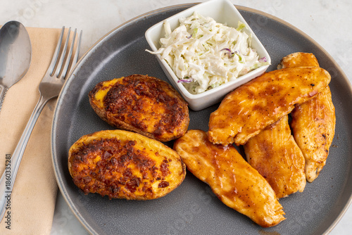 barbecue cchicken tenders  with potato skins