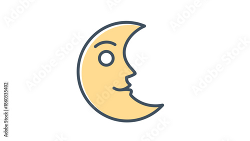 Crescent Moon with a Face Celestial Character Illustration.