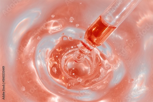 Wallpaper Mural High-speed capture of rose gold dropper bottle falling into rippling water, showcasing dynamic motion and fluid interaction with vibrant reflections and textures Torontodigital.ca