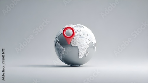 3D Globe with Location Pin Icon Front View for Navigation and Geography Concepts