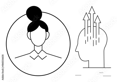 Personal growth concept. Personal growth with a head diagram and upward arrows creativity and self-development. Personal growth fosters creativity, success, and innovation. Relevant to psychology