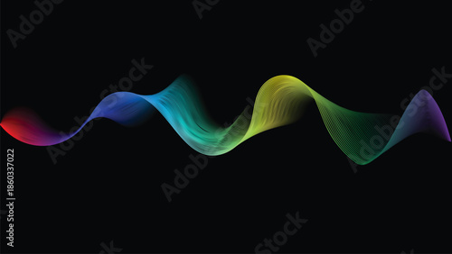 Vibrant multicolor wave pattern with gradient hues on black background rainbow colorful abstract. Resizable and Editable, EPS 10.