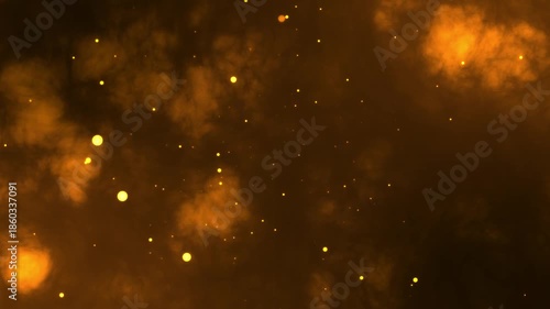 Abstract animation concept of golden particles for celebrating birthdays and holidays. 4k loop bokeh background with light particles and stars rising up on a dark background.