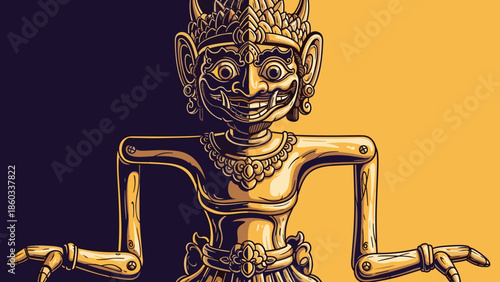 Detailed Illustration of a Traditional Indonesian Wayang Golek Puppet.
