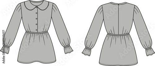 Charming women’s blouse with button-down front, peter pan collar, and ruffled sleeves, perfect for casual, feminine, and stylish looks.