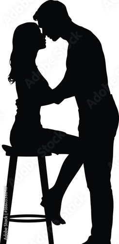 Romantic silhouette of loving couple sharing a tender moment