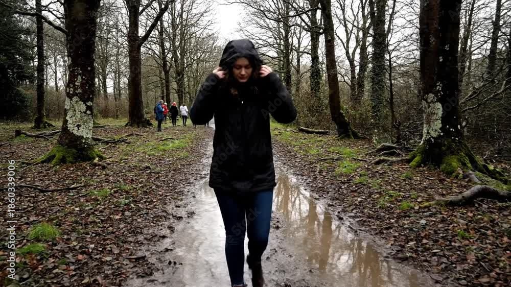 custom made wallpaper toronto digitalWoman walks along path in forest with trees