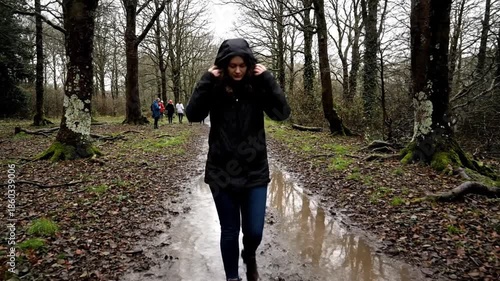 Wallpaper Mural Woman walks along path in forest with trees Torontodigital.ca