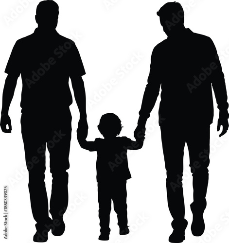 Silhouette of two adults and a child holding hands