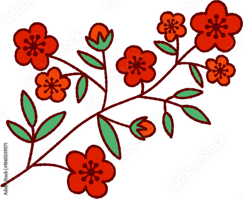 Plum Blossom Branch Vector Illustration