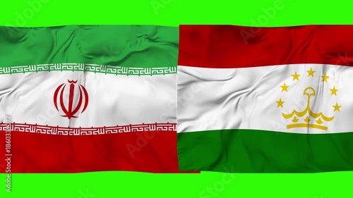 Iran v Tajikistan flag animation on green background. 4K