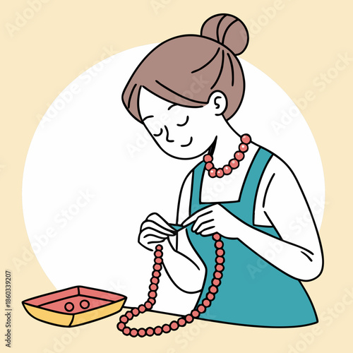Woman Handcrafting a Pearl Necklace