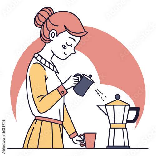 Woman making coffee with moka pot