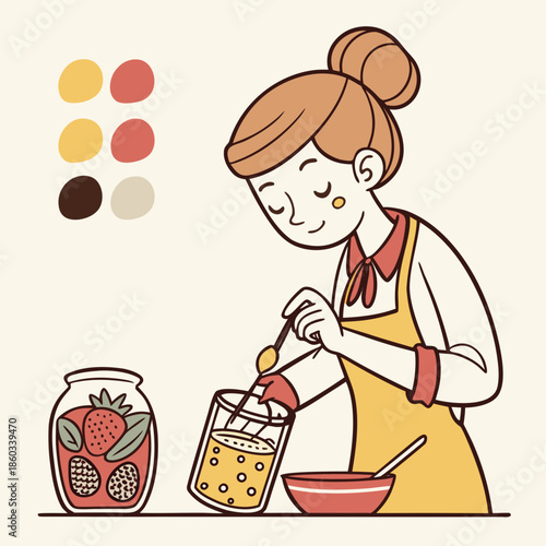 Woman making jam in kitchen