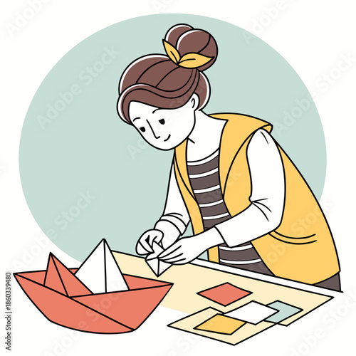 Woman Making Origami Paper Boat