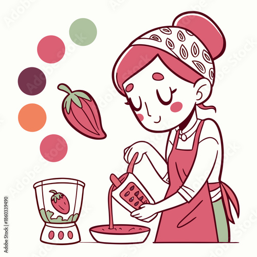 Woman making smoothie in kitchen with blender