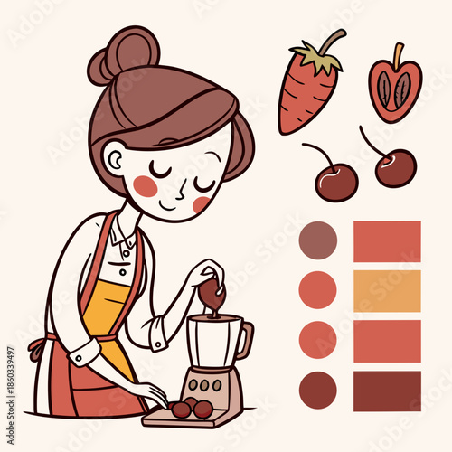 Woman making smoothie with blender and fruit