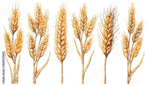 Wheat Ears Botanical Set Isolated on White Background