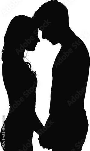 Romantic silhouette of loving couple sharing a tender moment