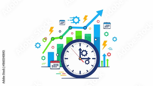 Time Management and Productivity Improvement Concept with Clock and Graph.