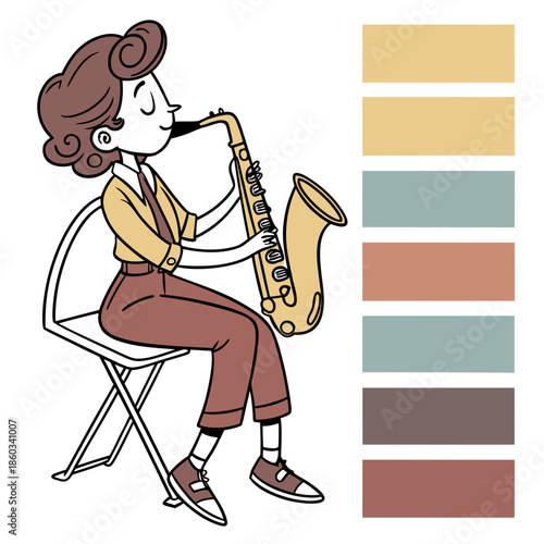 Woman playing saxophone on a chair