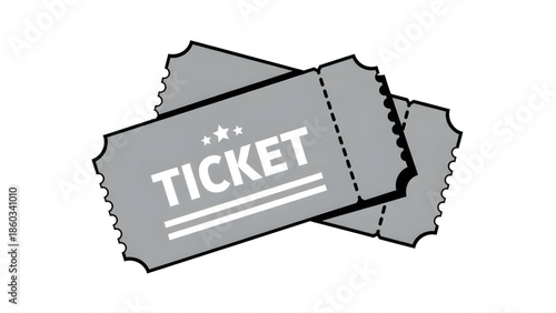 Two Grey Tickets with Word Ticket Keywords: ticket, admission, entry, pass, coupon, voucher