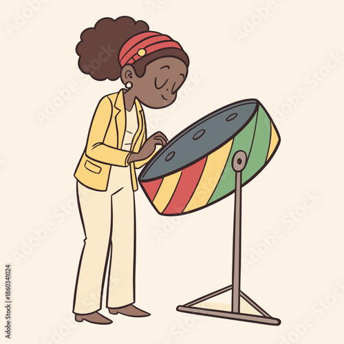 Woman playing steelpan musical instrument