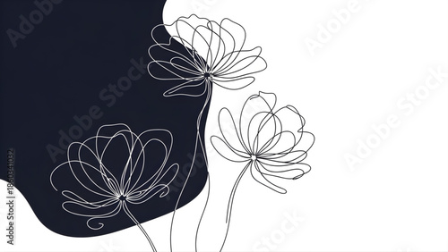 Line Art Flowers on Dark and White Background Keywords: flowers, floral, line art, drawing
