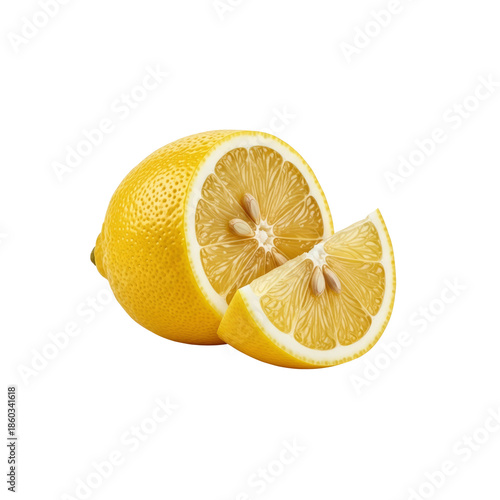 Fresh Lemon with Slice Isolated on Transparent Background
