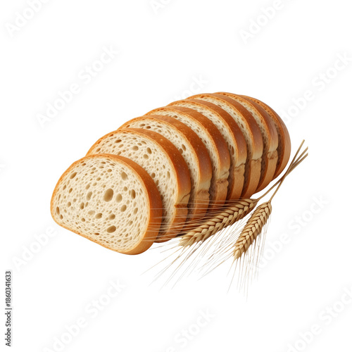 Sliced loaf of bread with wheat stalks