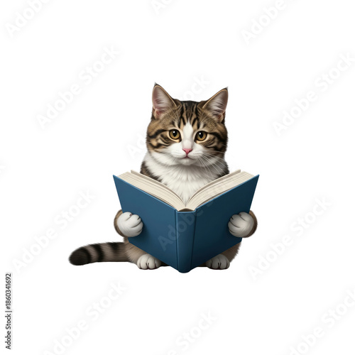 Cat reading book funny illustration
