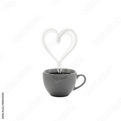 Cup of coffee with heart shaped steam