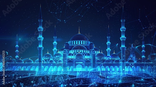 Artistic Representation of Islamic Sacred Architecture with Soft Color Accents