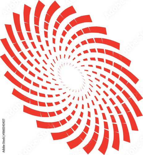 Geometric Spiral Vector – Red Curved Rectangular Vortex with Elliptical Center PNG