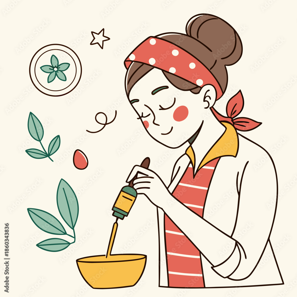 Fototapeta premium Woman preparing skincare serum with natural ingredients